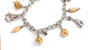 Custom Sterling Silver, Bone, & Multi-Charm Bracelet