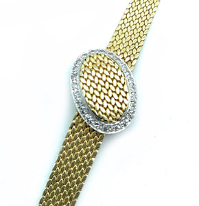 Geneve 14K Yellow Gold & 0.38ctw Diamond w/ Mesh Bracelet Ladies Oval Watch