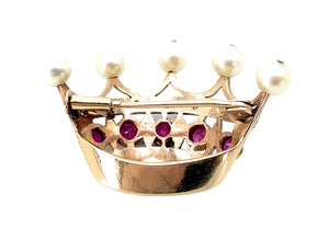 17K Two Tone Gold & Platinum Multi-Stone Crown Brooch