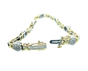 14K Yellow Gold & Sterling Silver Diamond Bar 'X' Linked Tennis Bracelet