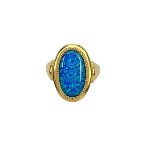 14K Yellow Gold Synthetic Opal Ring - Sz. 7.5