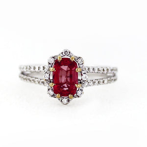 18K White Gold Pink 1.12ct Spinel & 0.40ctw Diamond Halo Engagement Ring - Sz. 6.5