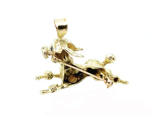 14K Yellow Gold & Synthetic Ruby & Sapphire Poodle Brooch