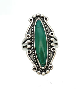 Vintage 1970's Navajo Tri-Shank Sterling Silver & Turquoise Ring - Sz. 6.25